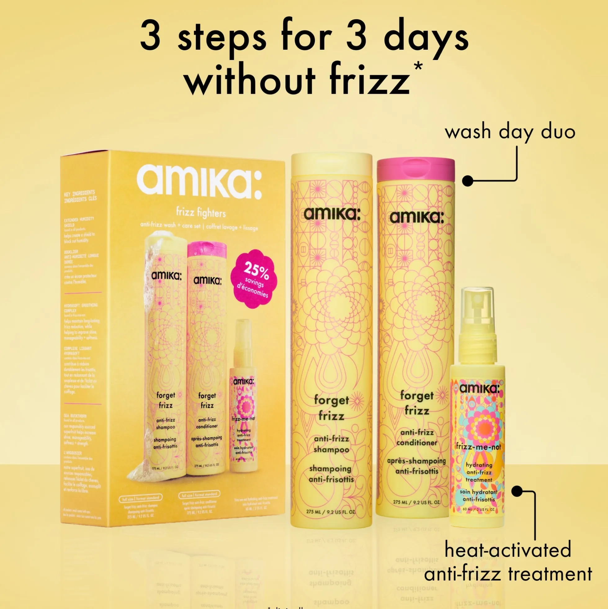 Amika Frizz Fighters Anti-Frizz Wash + Care Set 610ml (Worth £66)
