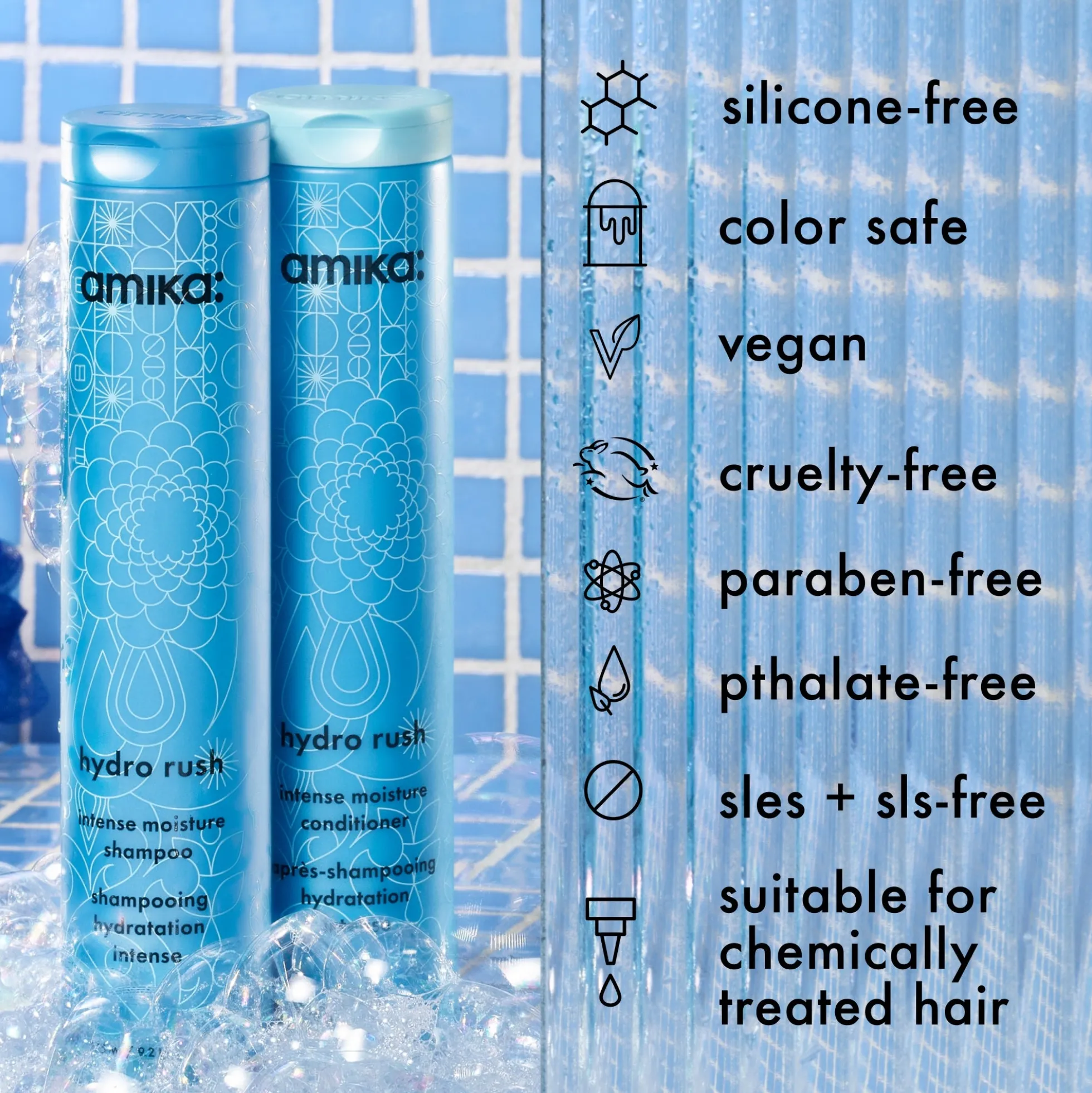 Amika Hydro Rush Intense Moisture Shampoo with Hyaluronic Acid 275ml