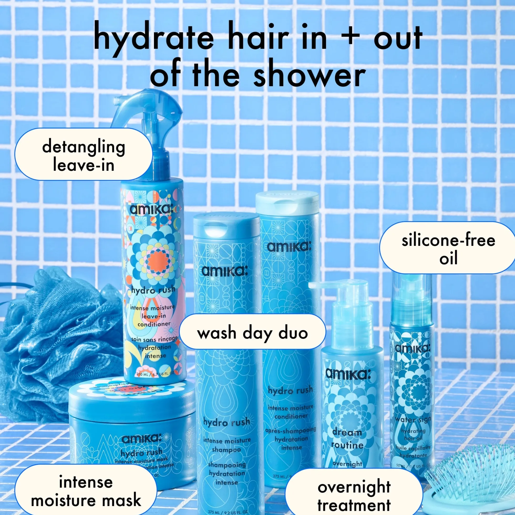 Amika Hydro Rush Intense Moisture Shampoo with Hyaluronic Acid 275ml