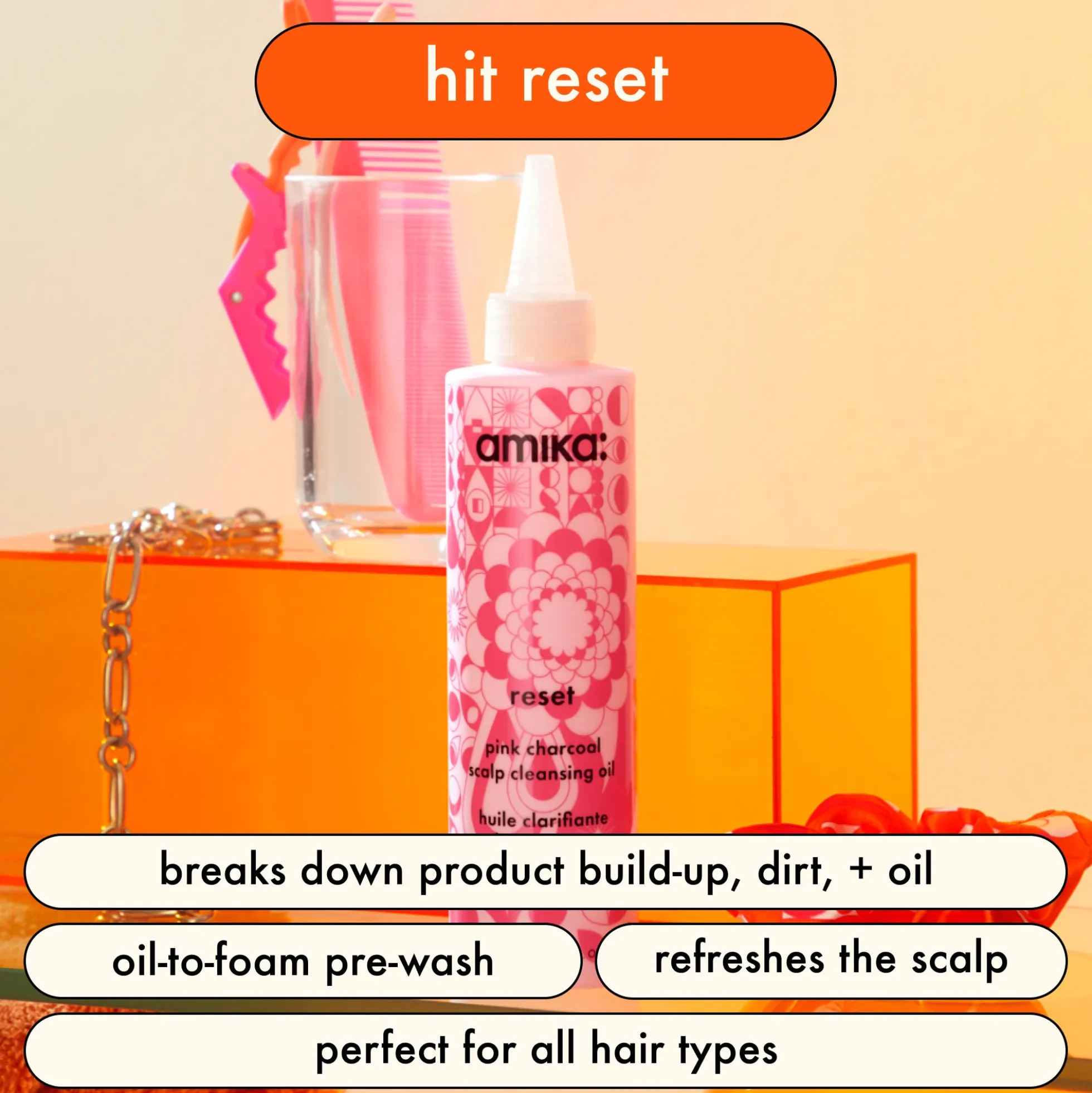 amika Reset Pink Charcoal Scalp Cleansing Oil