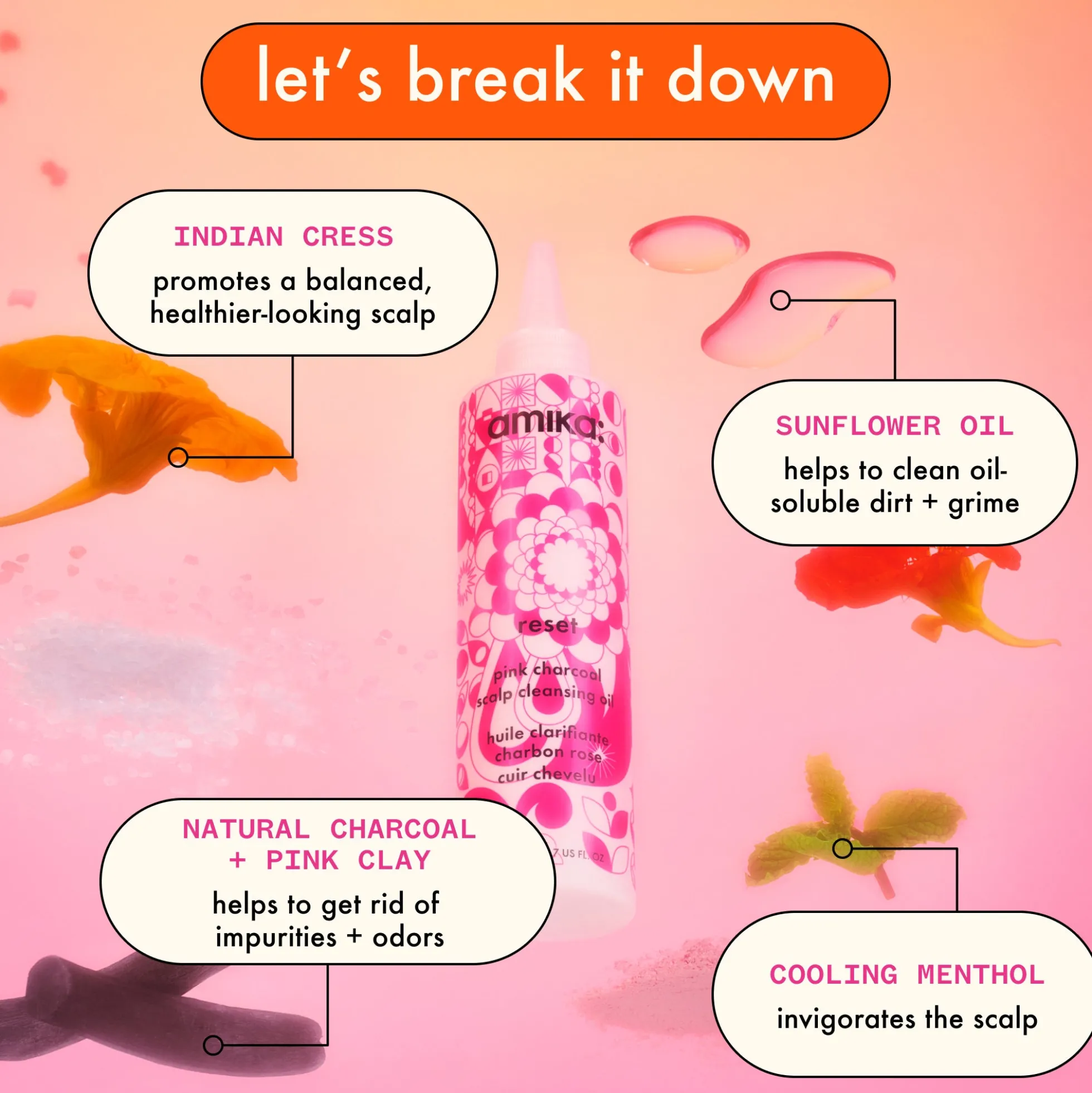 amika Reset Pink Charcoal Scalp Cleansing Oil