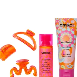 amika Travel Bundle - Superfruit Oil 20ml + Soulfood Mask 100ml + Amika Claw Clips