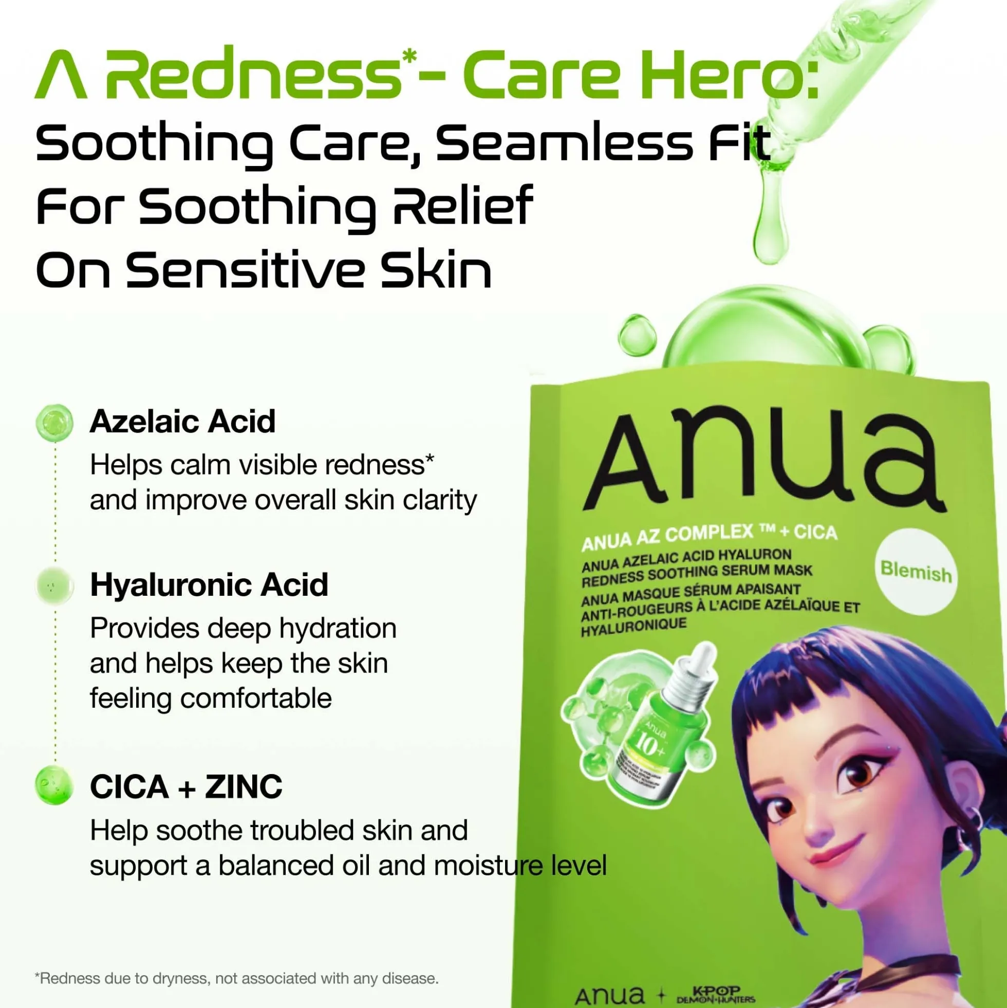 Anua KPop Demon Hunters Azelaic Acid Hyaluron Redness Soothing Serum Mask (10PCS)