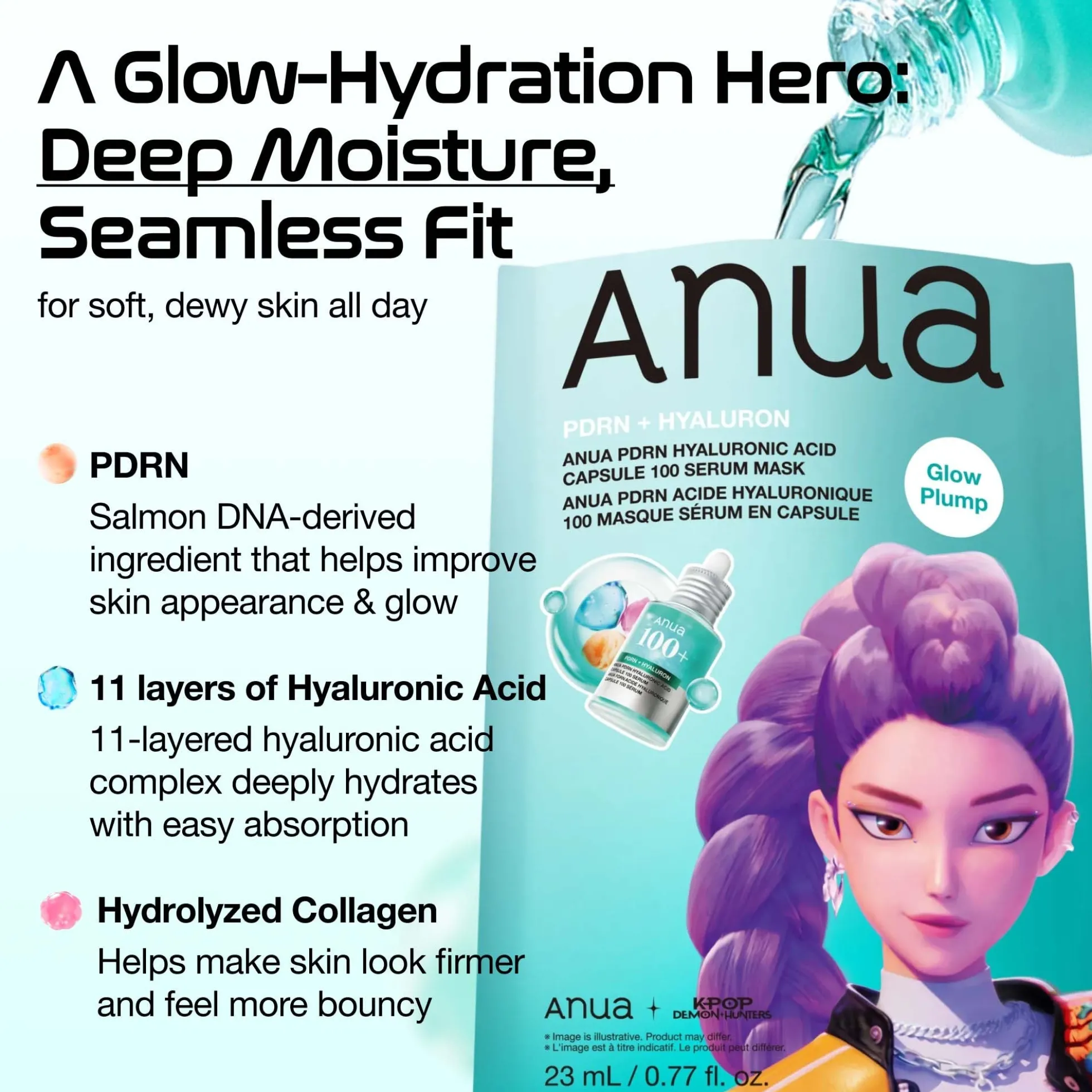 Anua K-Pop Demon Hunters PDRN Hyaluronic Acid Capsule 100 Serum Mask 28ml (1Pc)