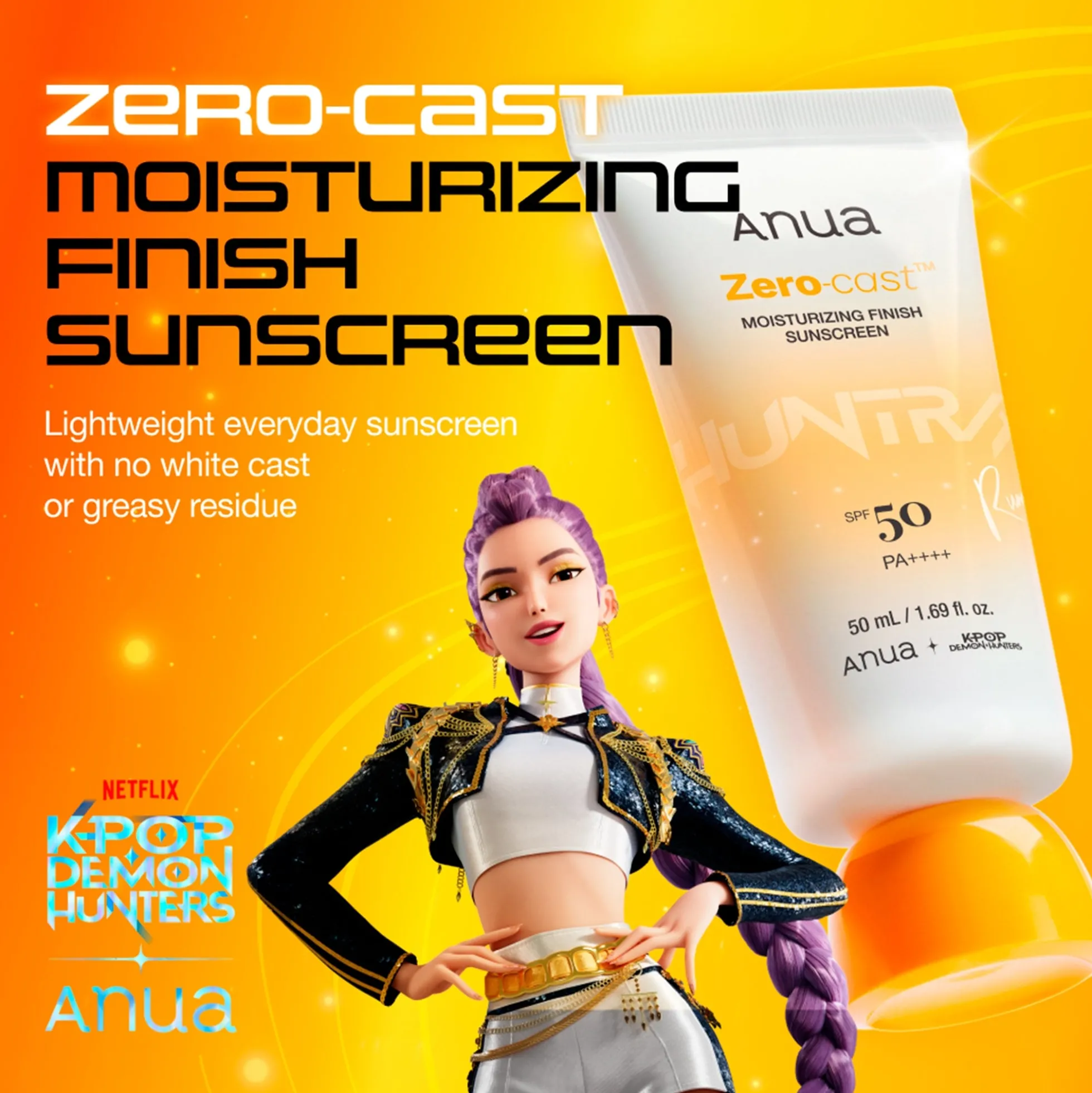 Anua KPop Demon Hunters Zero-Cast Moisturising Finish SPF50 Sunscreen 50ml