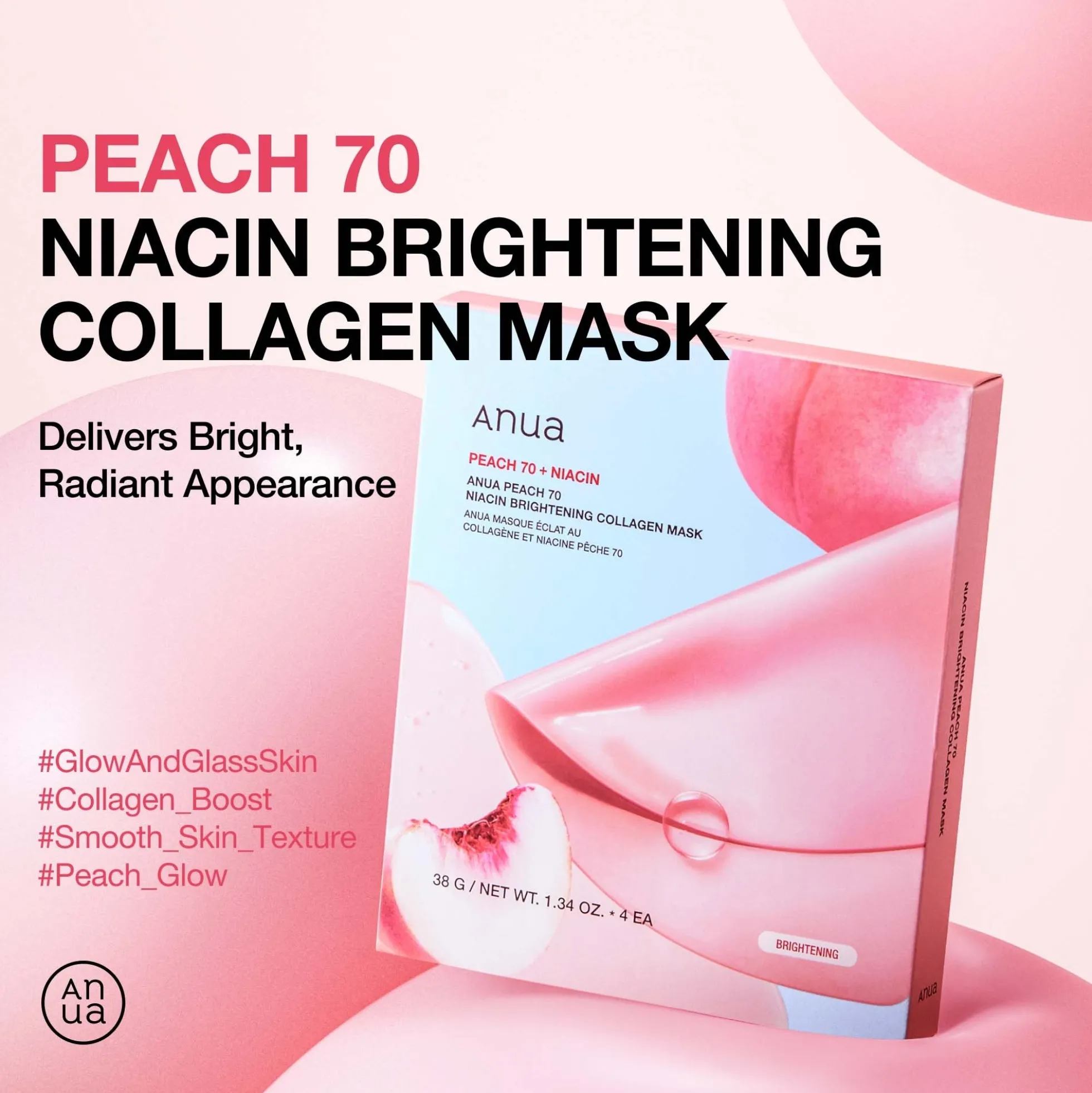 Anua Peach 70 Niacin Brightening Collagen Mask (4 Sheets) 38g