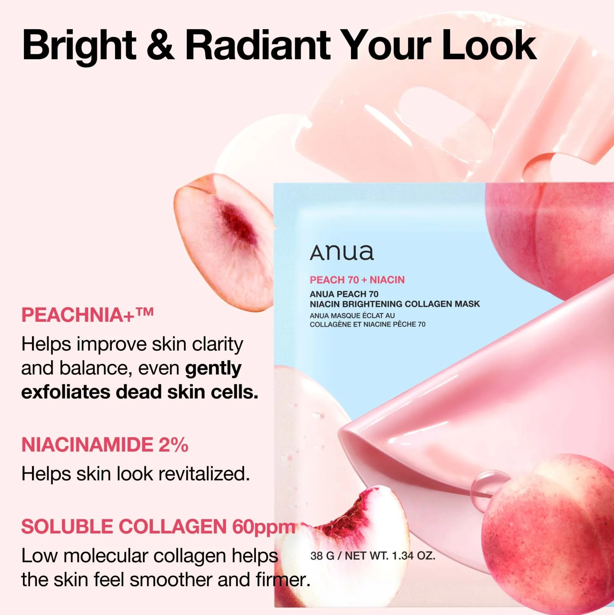 Anua Peach 70 Niacin Brightening Collagen Mask (4 Sheets) 38g
