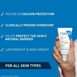 CeraVe AM Facial Moisturising Lotion SPF50 for Normal to Dry Skin 52ml