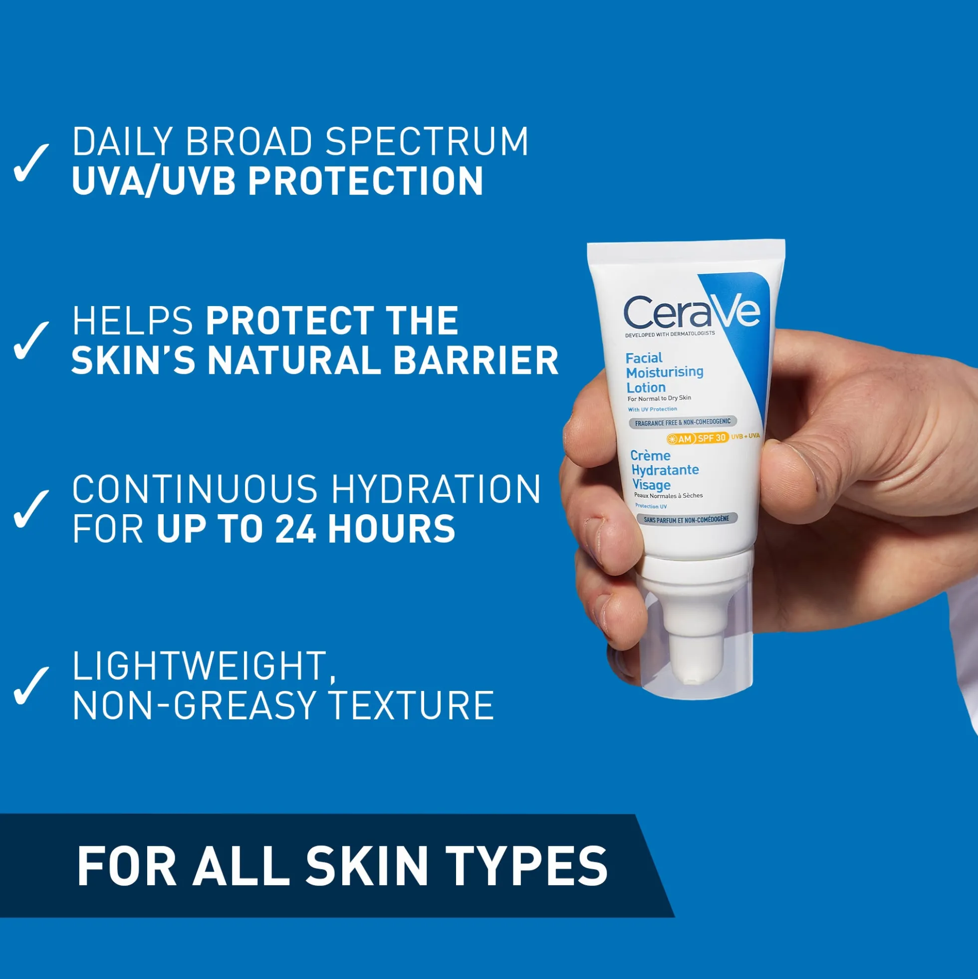 CeraVe AM Facial Moisturising Lotion SPF30 with Ceramides for Normal to Dry Skin 52ml