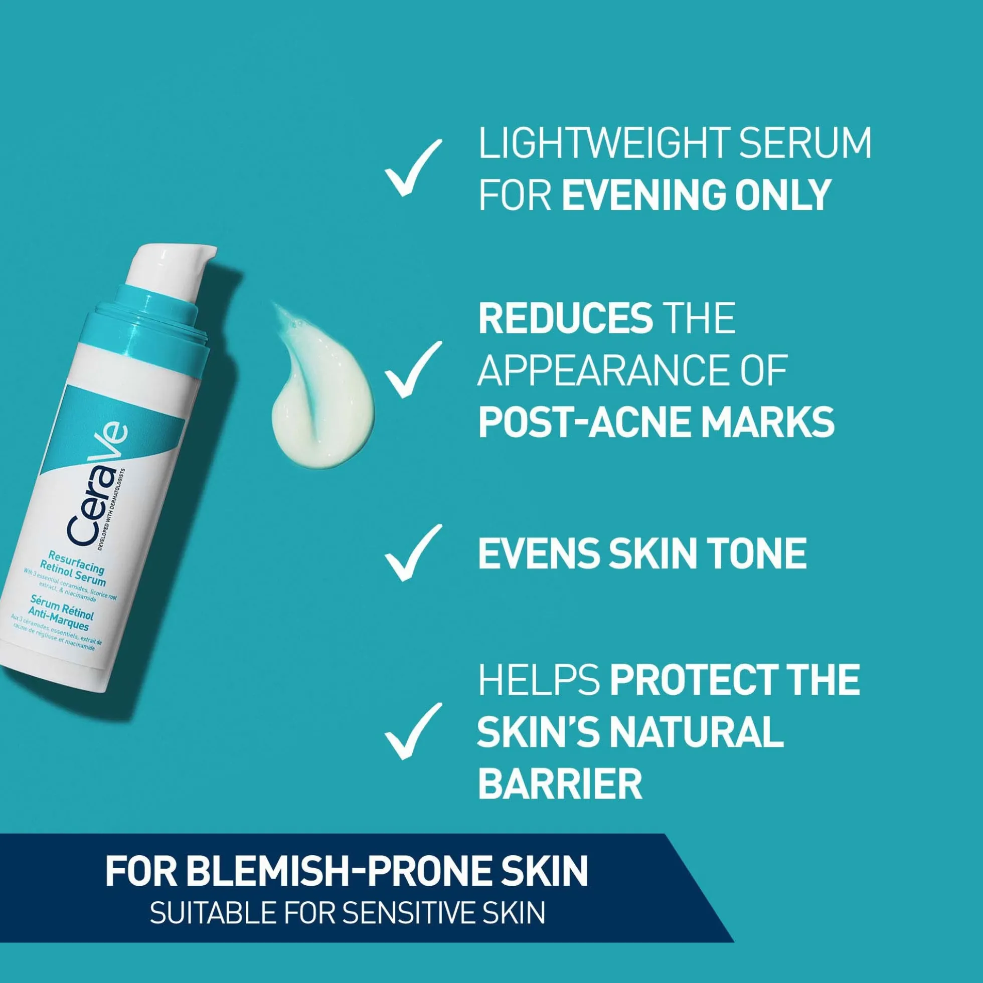 CeraVe Resurfacing Retinol Serum with Ceramides and Niacinamide for Blemish-Prone Skin 30ml