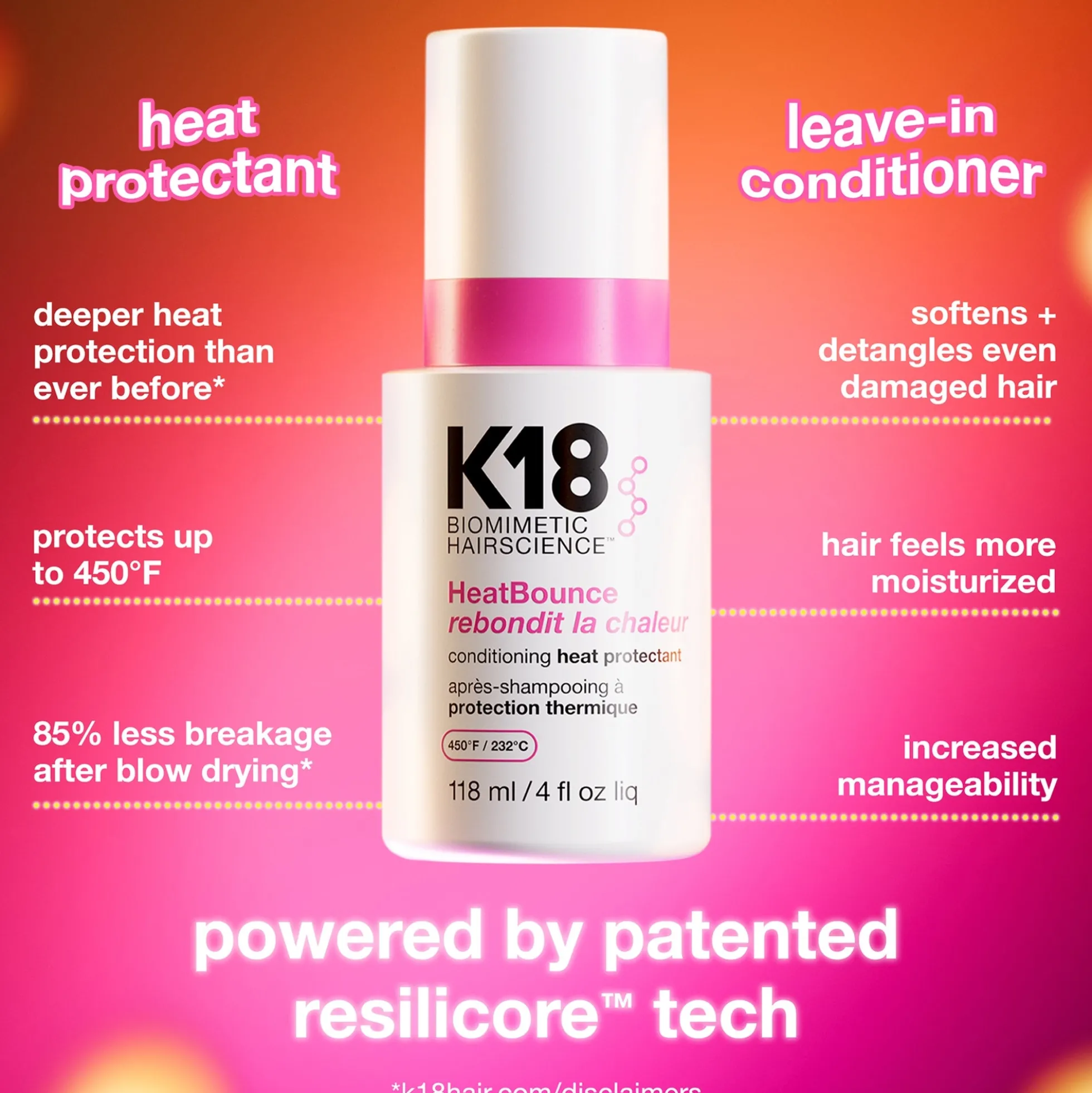 K18 Biomimetic Hairscience HeatBounce Conditioning Heat Protectant 47ml