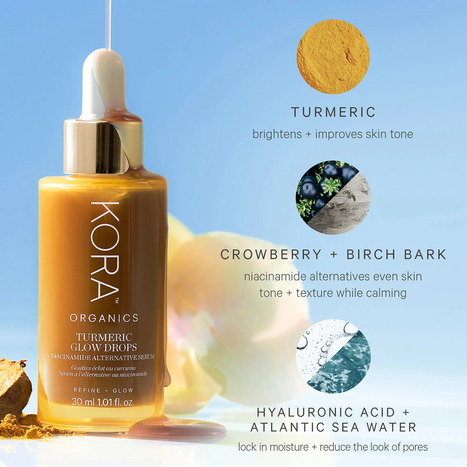 Kora Organics Turmeric Glow Drops Niacinamide Alternative Serum 30ml