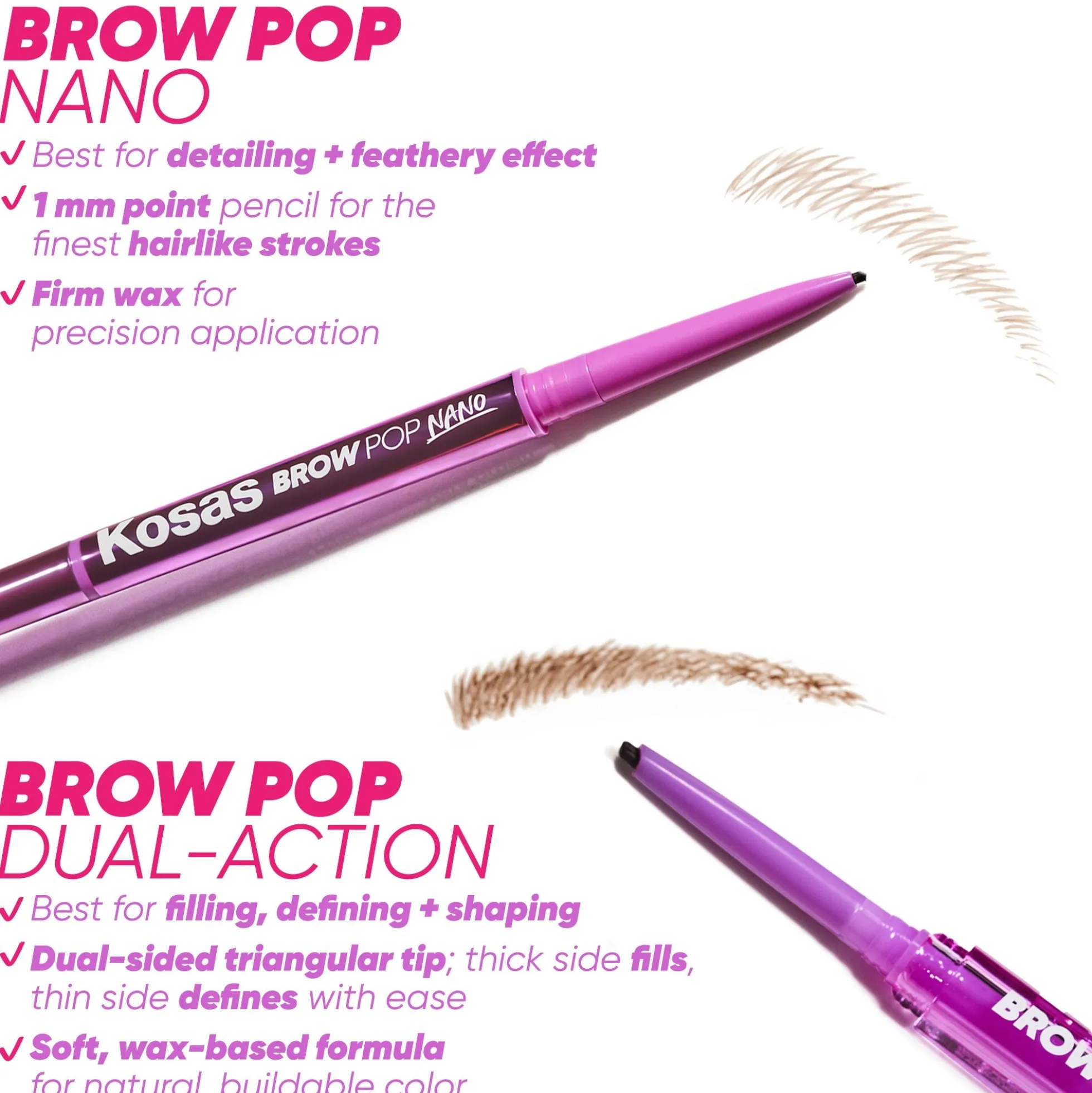 Kosas Brow Pop Nano Ultra-Fine Detailing and Feathering Pencil 0.03g (Various Shades)