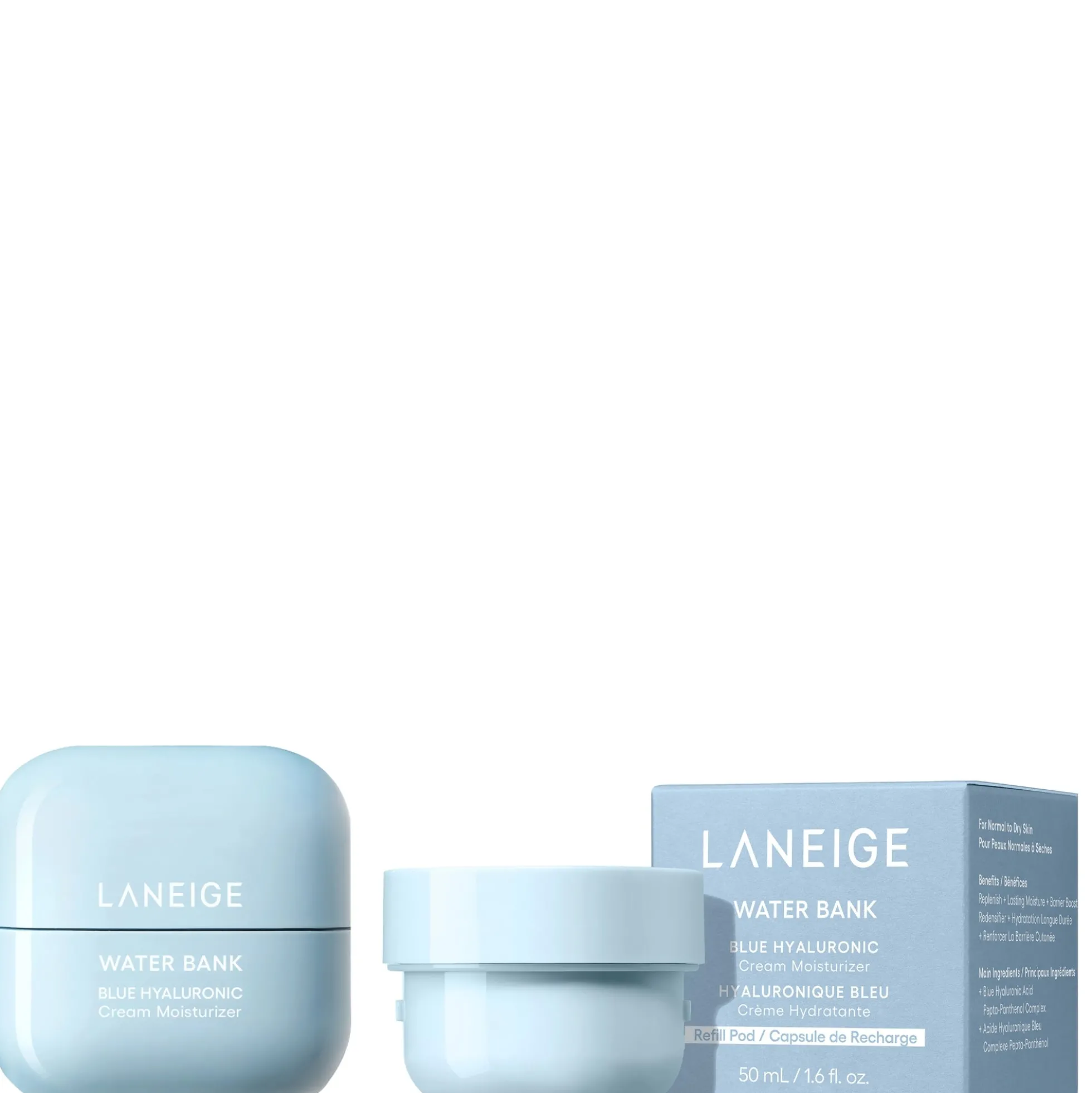 LANEIGE Water Bank Blue Hyaluronic Acid Cream Moisturiser 50ml + Refill 50ml Bundle
