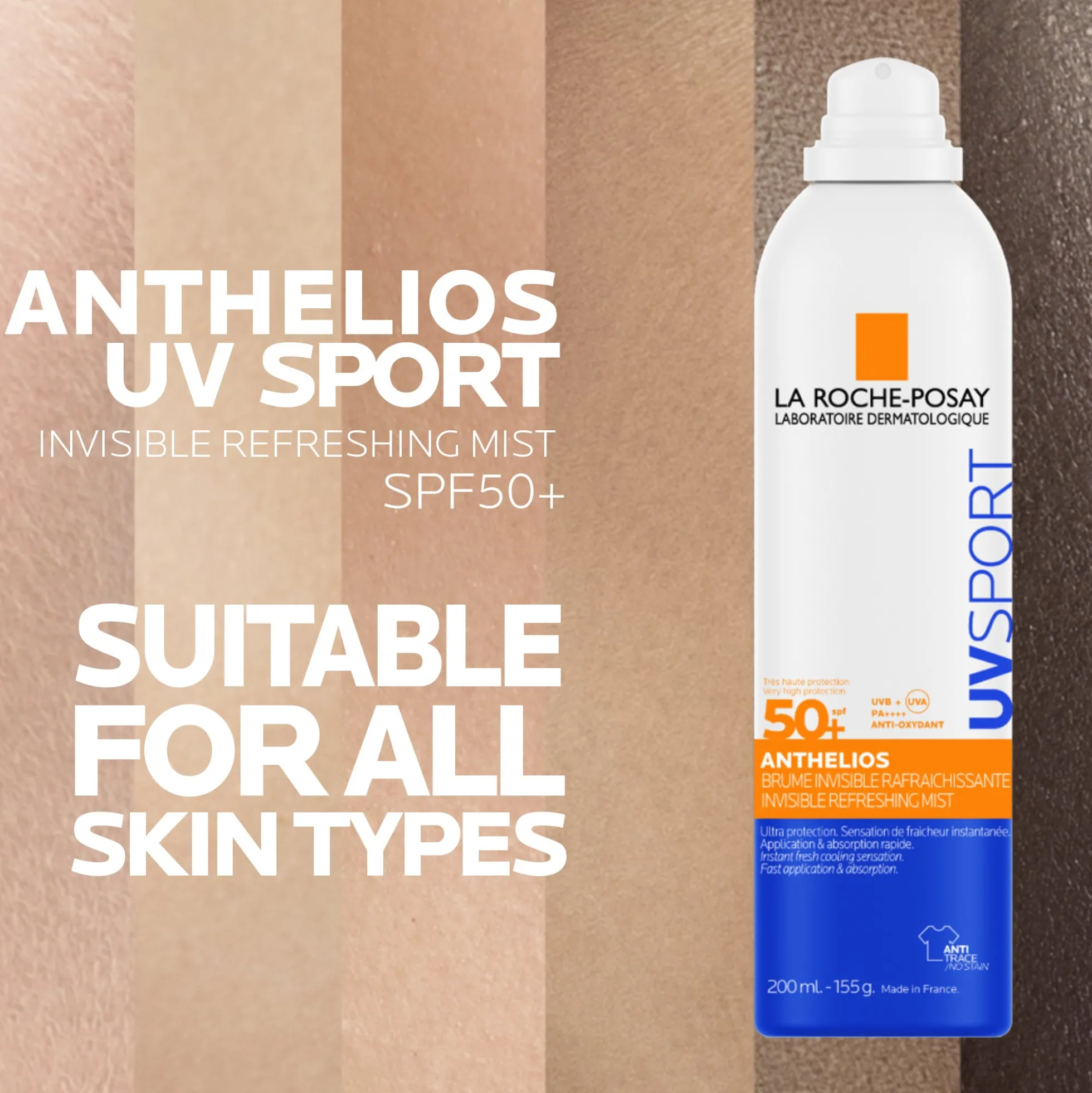 La Roche Posay Anthelios UV Sport Invisible Refreshing Mist SPF50+ with Vitamin e + glycerin + and La Roche Posay thermal water, for all skin types, 200ml