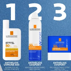 La Roche Posay Anthelios UV Sport Invisible Refreshing Mist SPF50+ with Vitamin e + glycerin + and La Roche Posay thermal water, for all skin types, 200ml