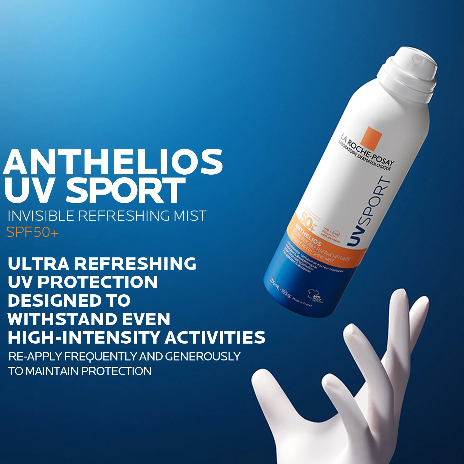 La Roche Posay Anthelios UV Sport Invisible Refreshing Mist SPF50+ with Vitamin e + glycerin + and La Roche Posay thermal water, for all skin types, 200ml