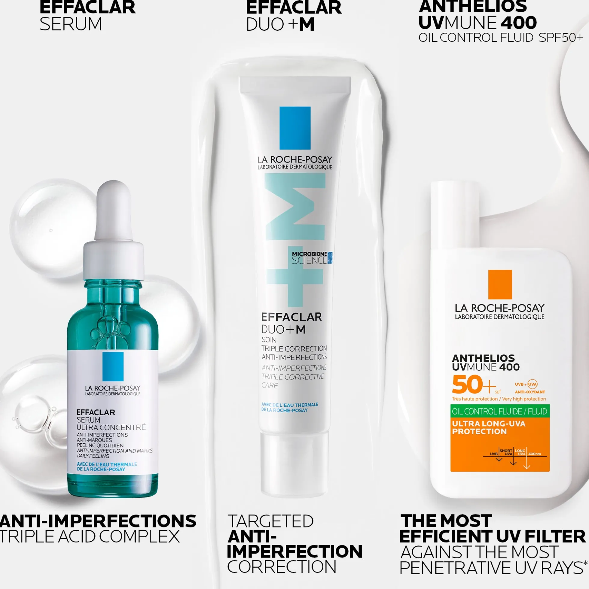 La Roche-Posay Breakout-Fighting and Post-Acne Mark Set: Effaclar Serum, Duo+M Anti Blemish Corrective Care and SPF50+