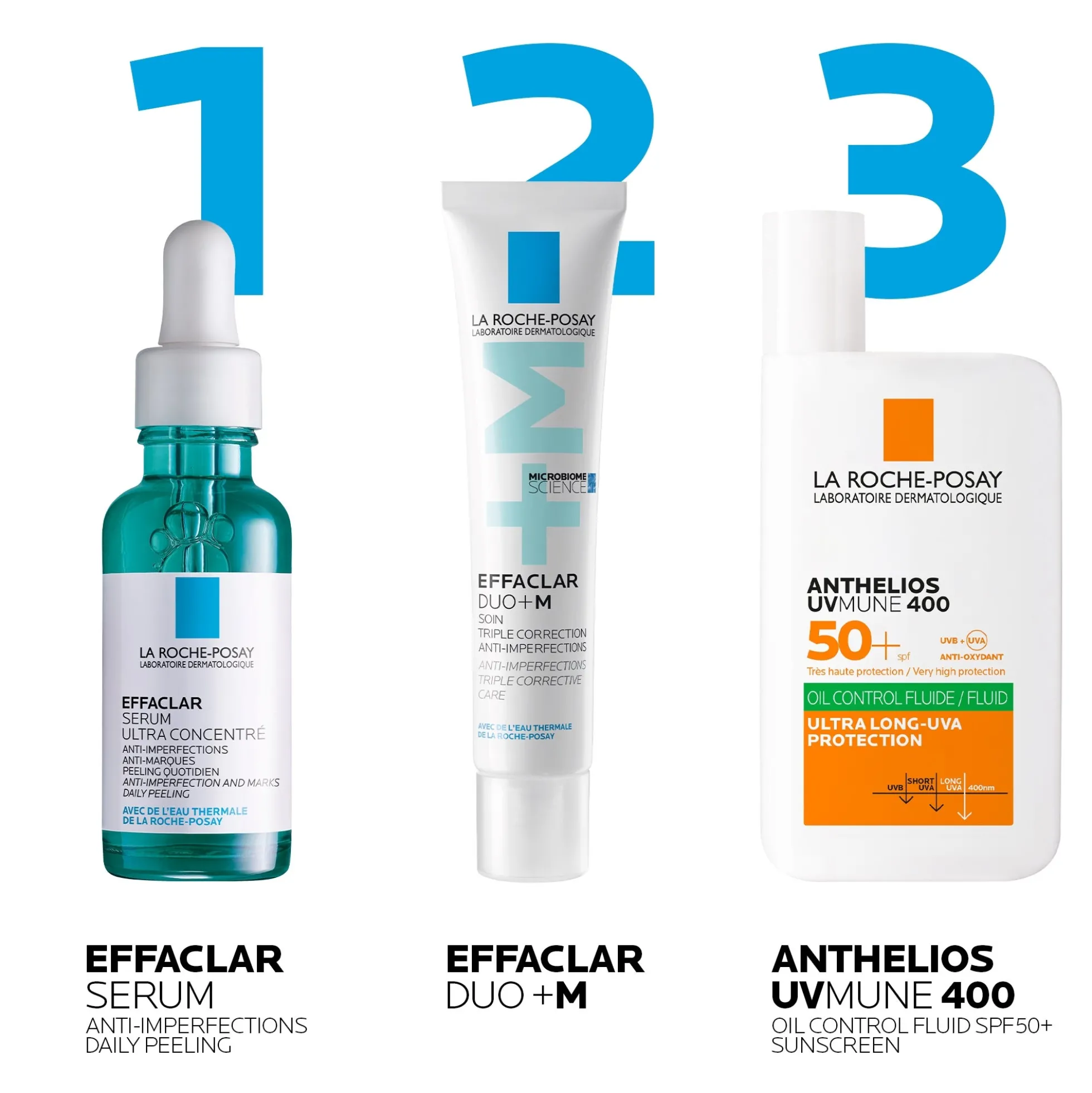 La Roche-Posay Breakout-Fighting and Post-Acne Mark Set: Effaclar Serum, Duo+M Anti Blemish Corrective Care and SPF50+