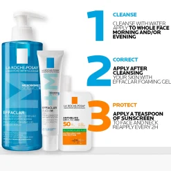 La Roche-Posay Breakout-Fighting Set- Medium Strength: Effaclar Cleanser, Corrective Care and SPF50+