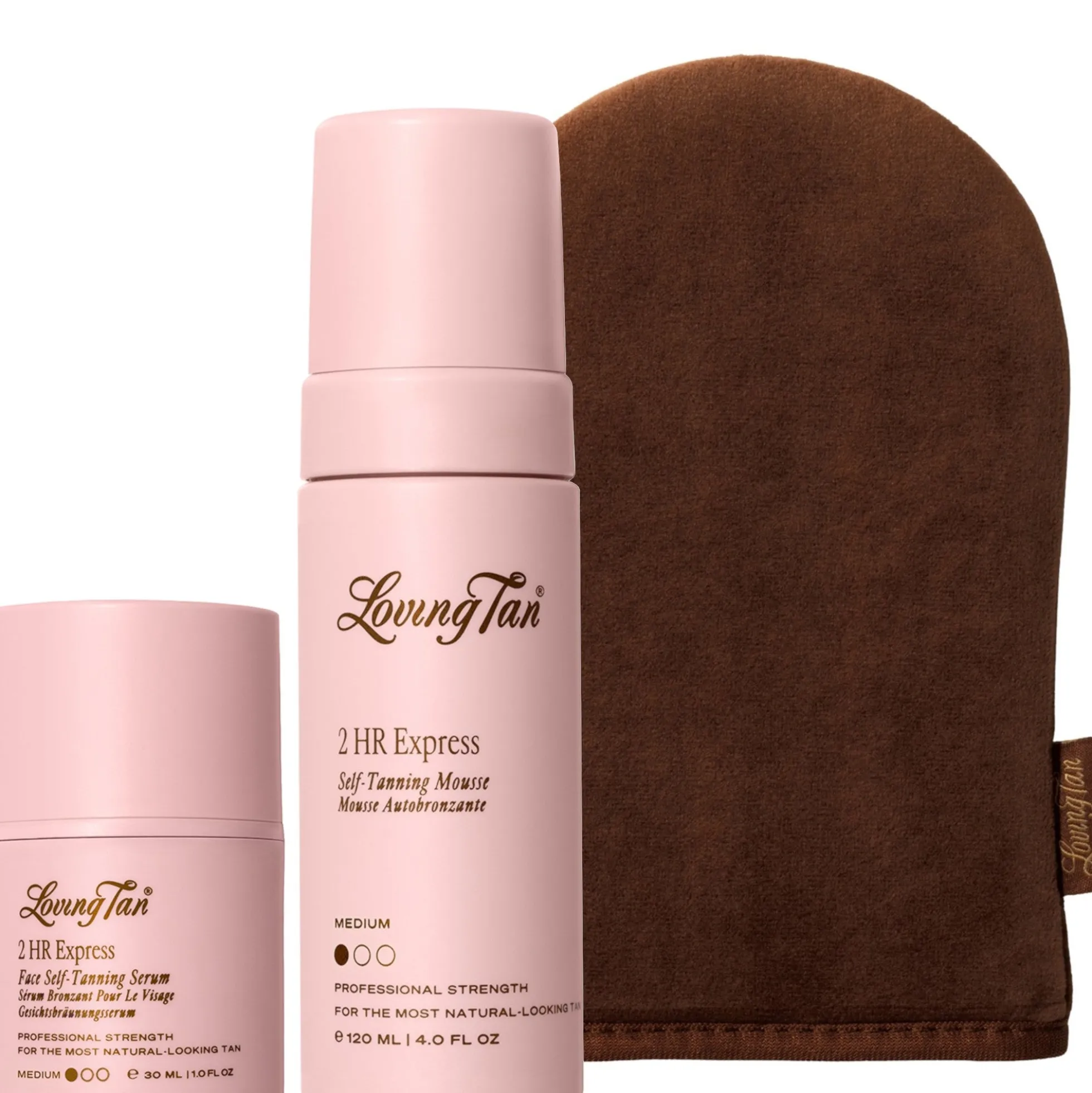 Loving Tan 2HR Express Tan Mousse & 2HR Express Face Tanning Serum & Deluxe Applicator Mitt (Medium)