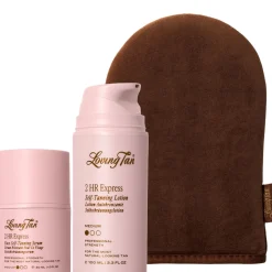 Loving Tan 2HR Express Tanning Lotion & 2HR Express Face Tanning Serum & Deluxe Applicator Mitt (Medium)