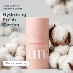 Luna Daily The All Over Deodorant Stick- Extra-strength, Natural, Non-Staining, Hydrating Soft Cotton for Dry Skin 70ml