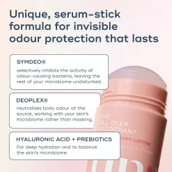 Luna Daily The All Over Deodorant Stick- Extra-strength, Natural, Non-Staining, Hydrating Soft Cotton for Dry Skin 70ml