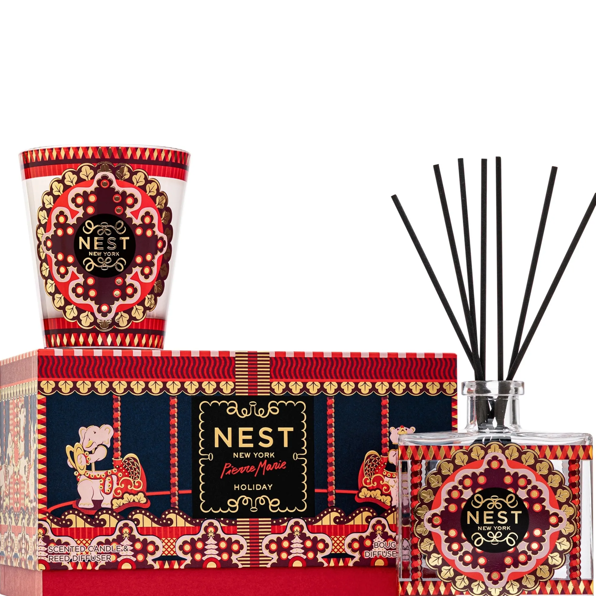 NEST New York Pierre Marie Speciality Decorative Holiday Classic Candle 8.1 oz & Reed Diffuser fl oz Set