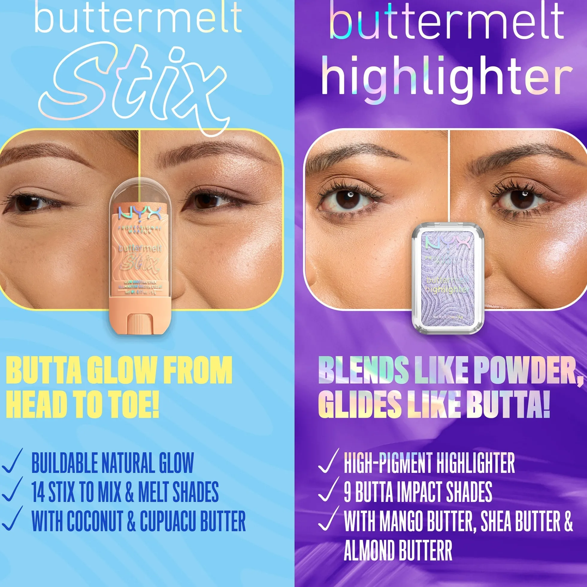 NYX Professional Makeup Buttermelt Stix, Glow Boosting Stix, up to 8 HR wear 5g (Various Shades)