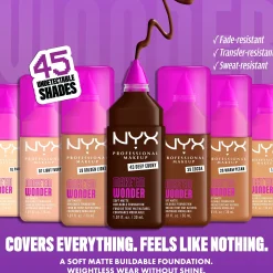 NYX Professional Makeup Make 'EM Wonder, 24H Soft Matte Foundation, Undetectable Finish,