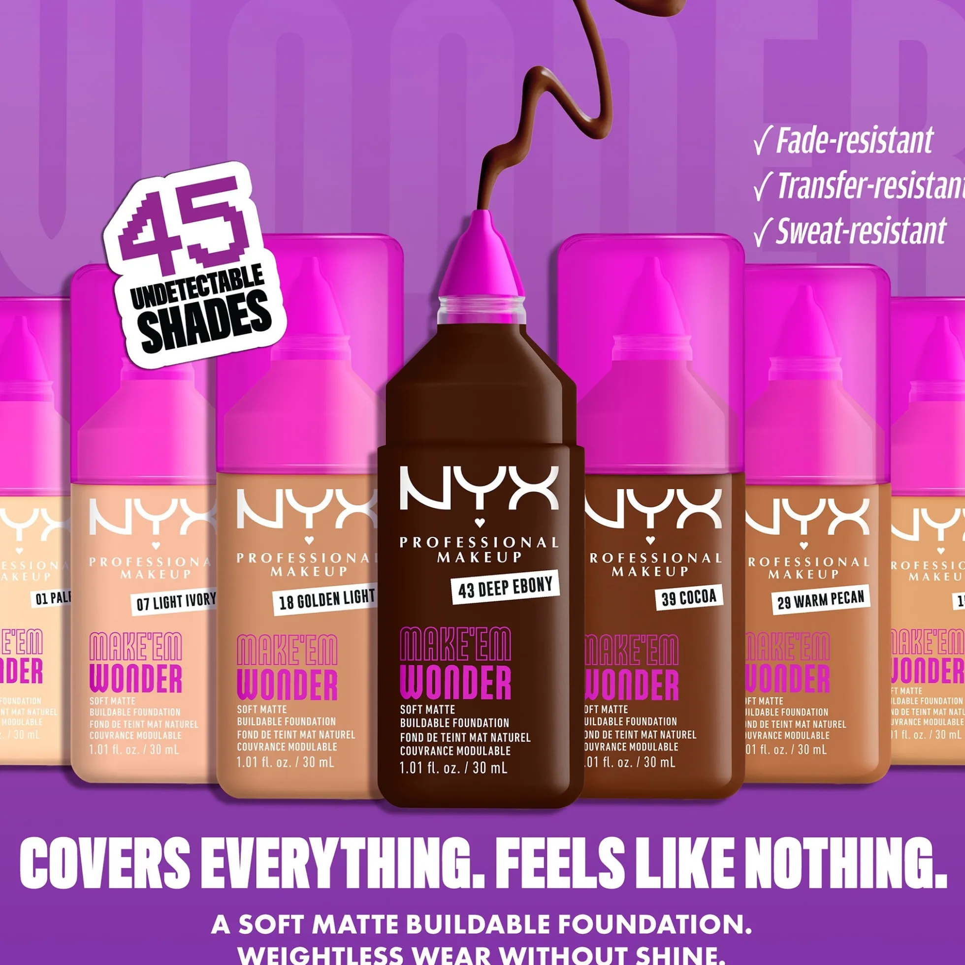 NYX Professional Makeup Make 'EM Wonder, 24H Soft Matte Foundation, Undetectable Finish,