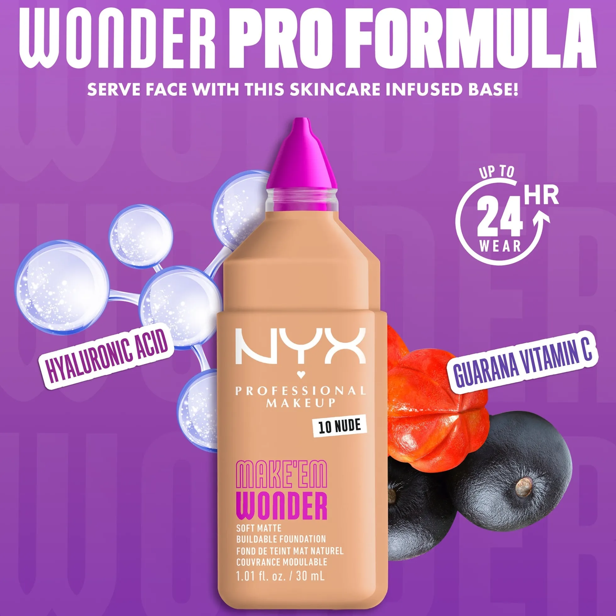 NYX Professional Makeup Make 'EM Wonder, 24H Soft Matte Foundation, Undetectable Finish,