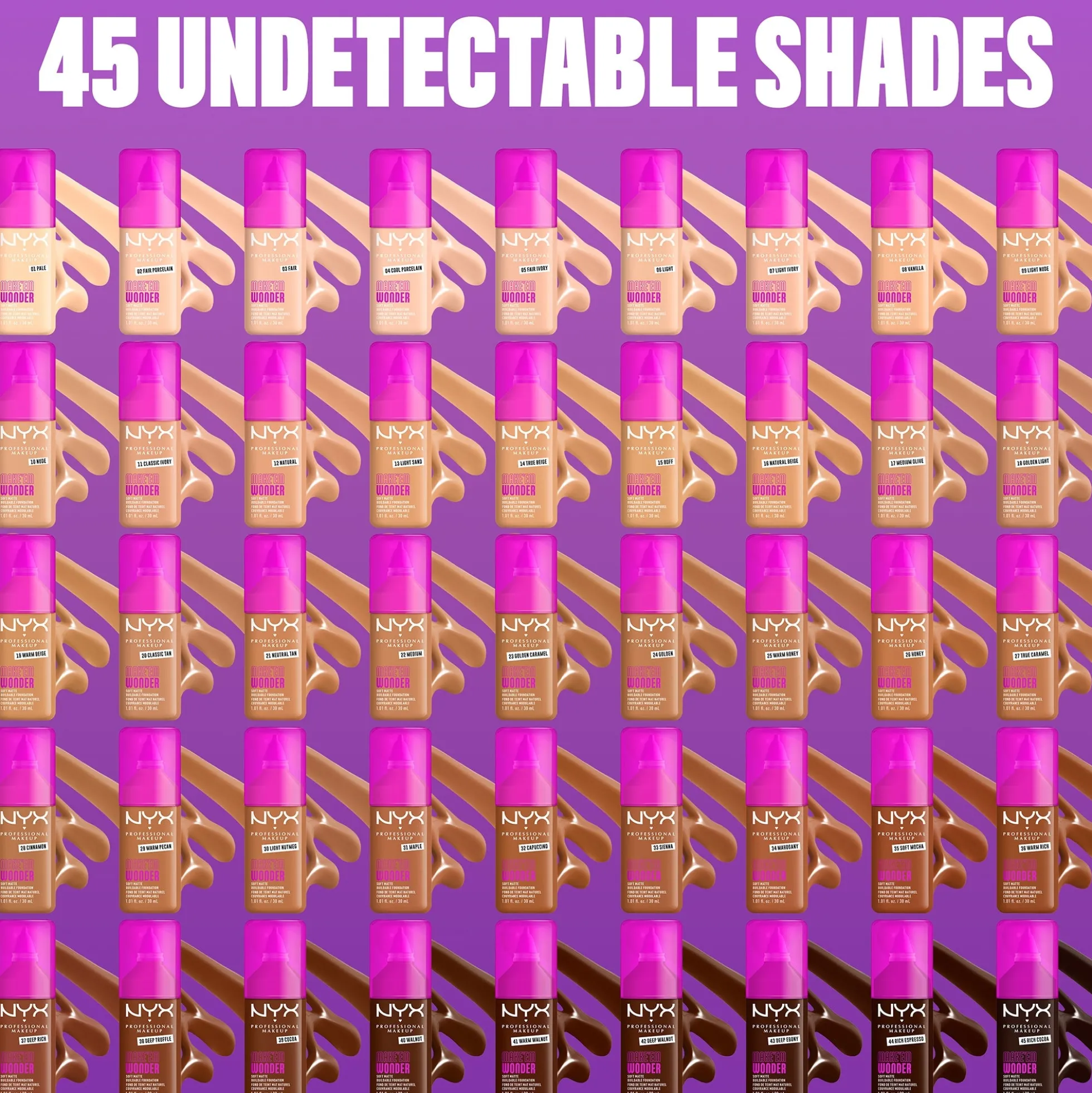NYX Professional Makeup Make 'EM Wonder, 24H Soft Matte Foundation, Undetectable Finish,