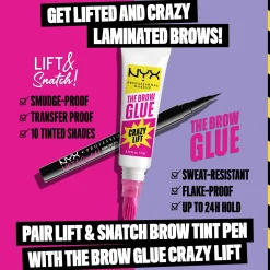 NYX Professional Makeup The Brow Glue Crazy Lift, Brow Lamination Gel- Transparent