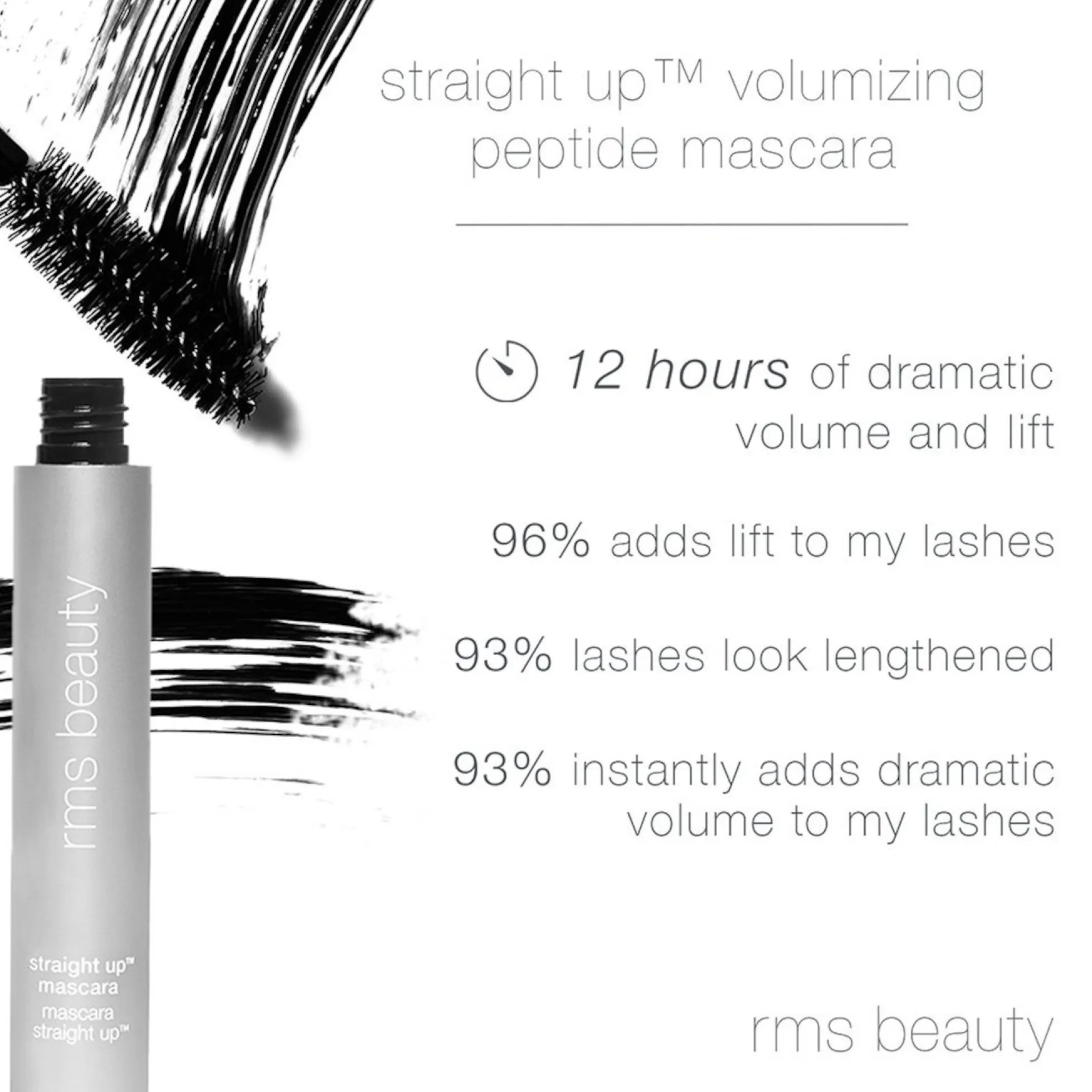 RMS Beauty Straight Up Volumizing Peptide Mascara Travel Size 4.5ml - HD Black