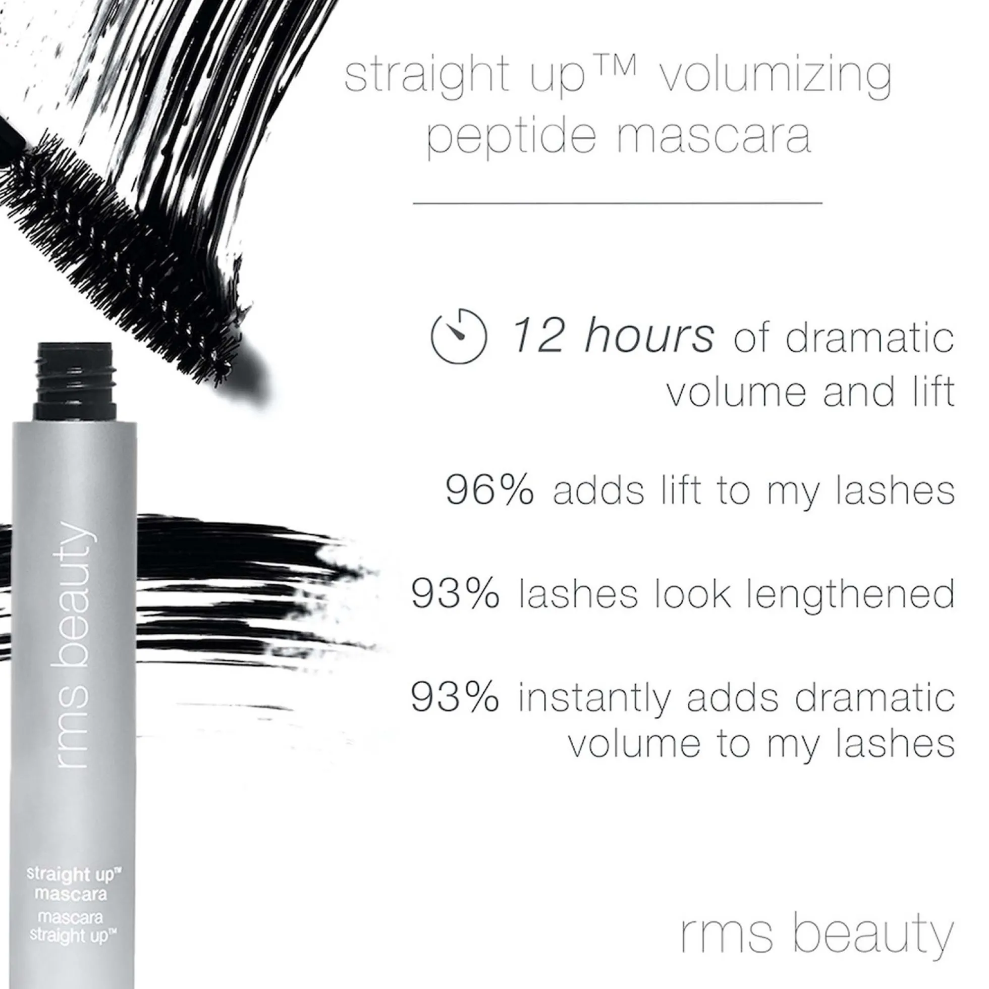 RMS Beauty Straight Up Volumizing Peptide Mascara Travel Size 4.5ml - HD Black