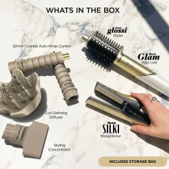 Shark Glam 5-in-1 Hot Tool Air Styling + Drying System Gold - For Straight, Sleek, Wavy and Bouncy Styles