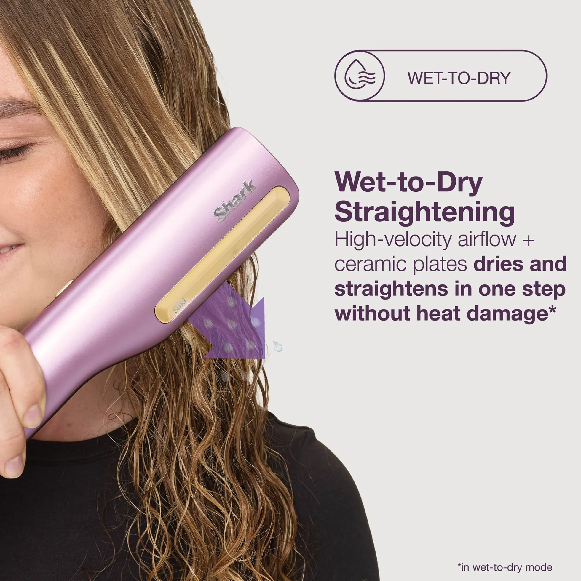 Shark SilkiPro Straight Hair Straightener + Dryer in One Tool - Plum Satin