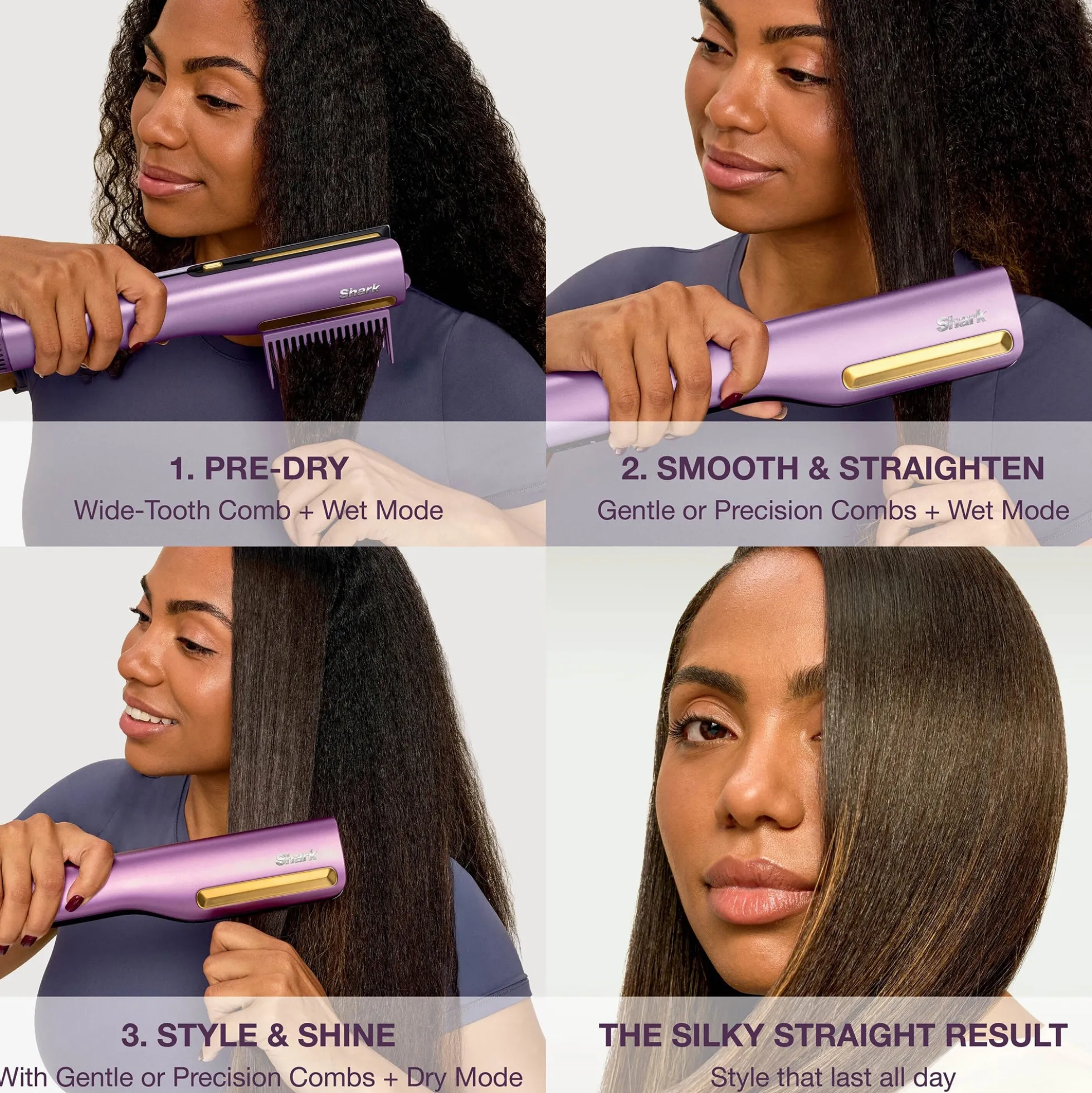 Shark SilkiPro Straight Hair Straightener + Dryer in One Tool - Plum Satin