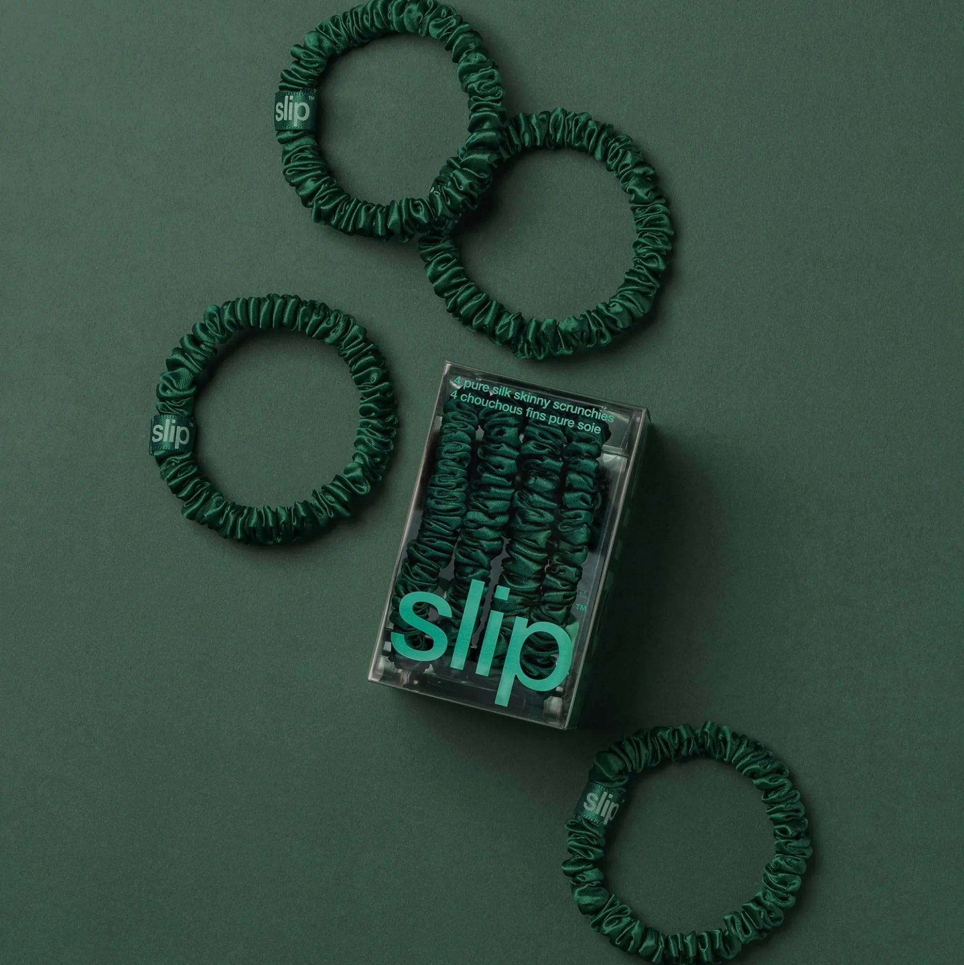 slip pure silk skinny scrunchies - forest